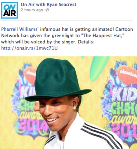 Pharrel to star in his own Cartoon Network animated show about his hat